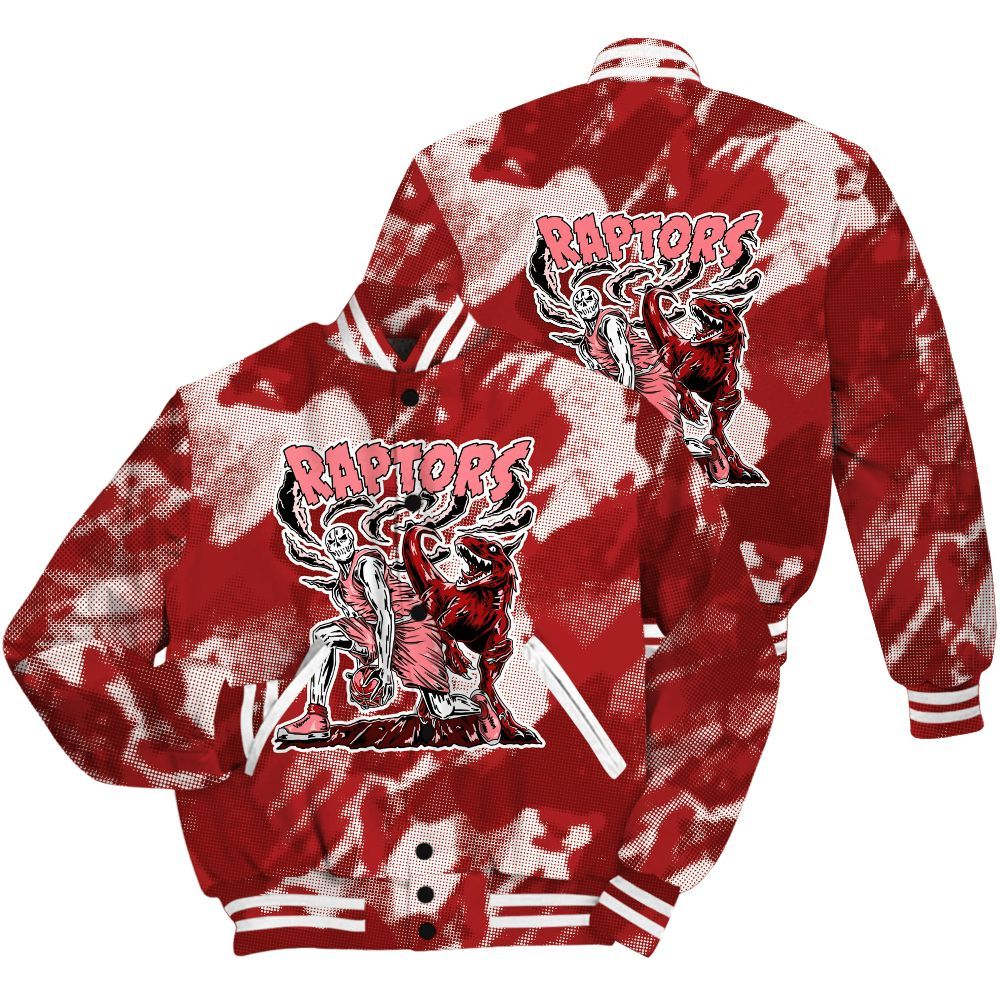 Varsity Jacket To Match Red Taxi 12s Shirt - Raptors Skeleton Abstract Halftone All Over Print