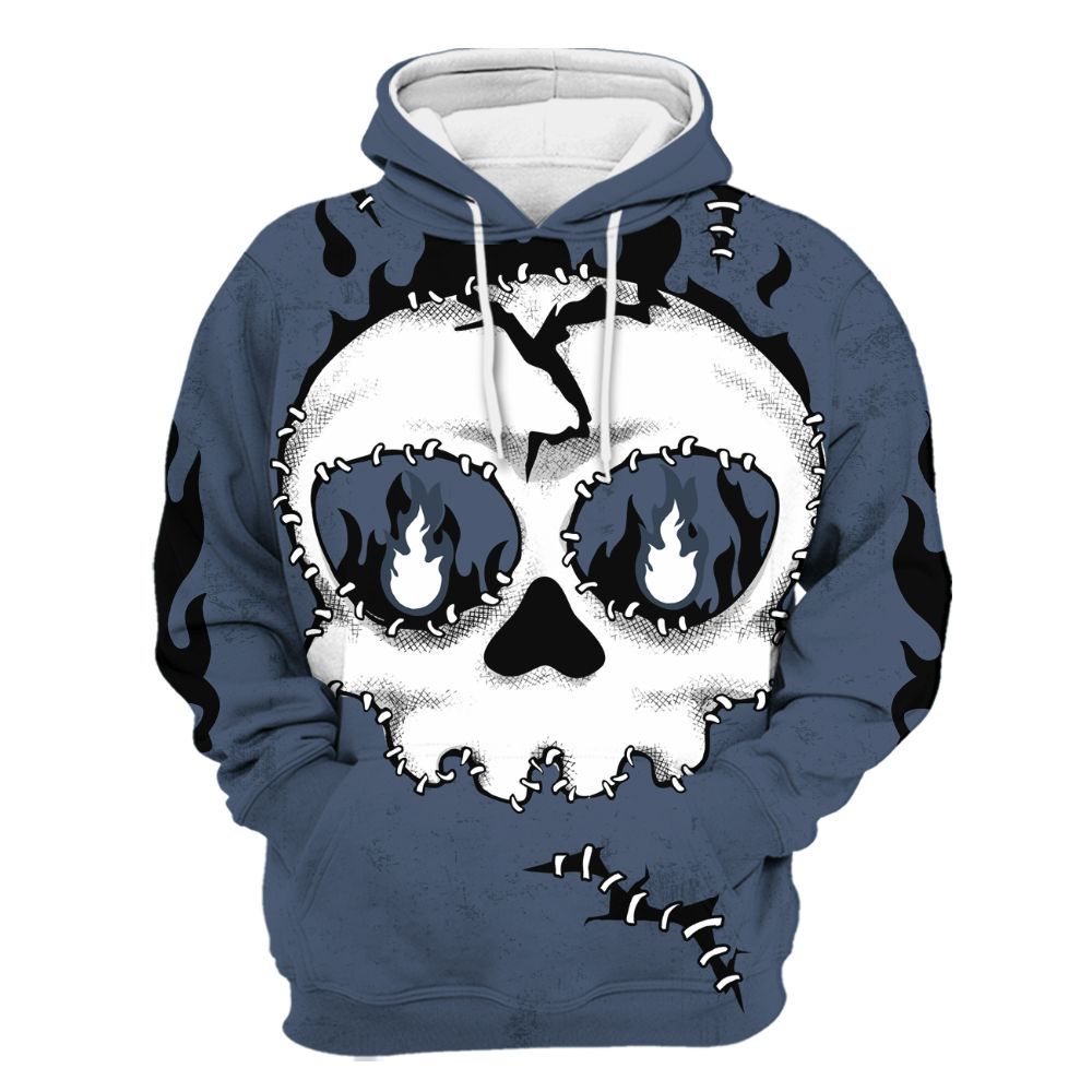 Hoodie To Match Low Diffused Blue 11s - Cracked Skull Stitches All Over Print