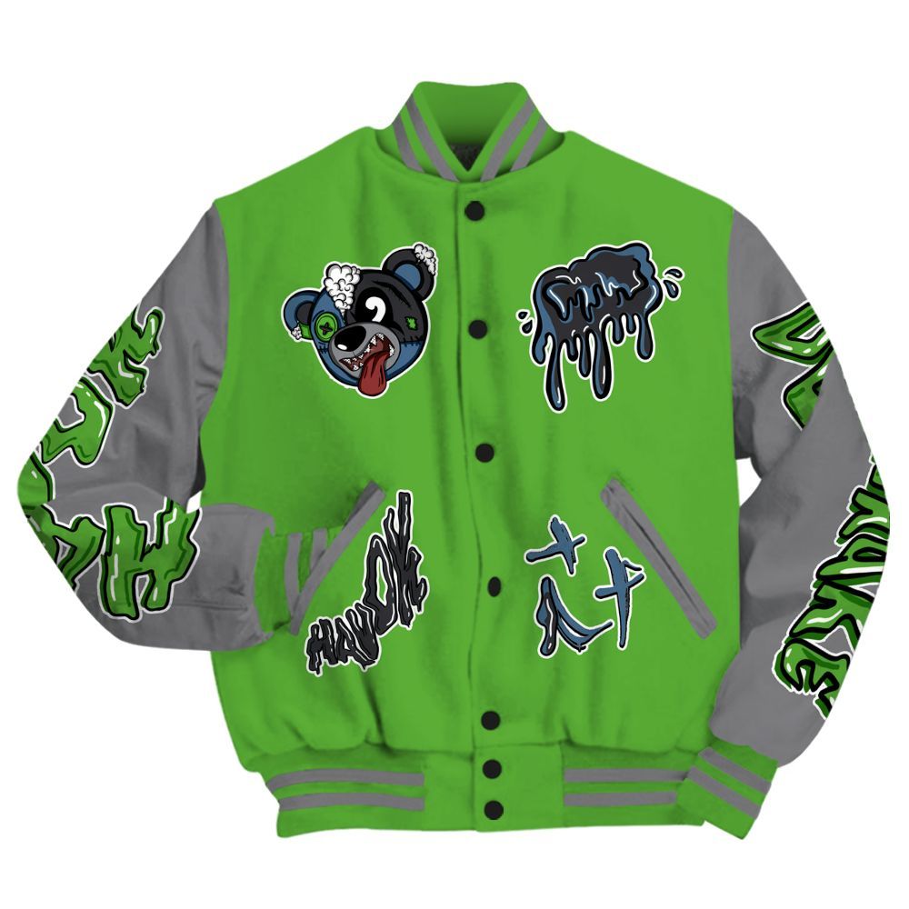 Varsity Jacket To Match Retro Green Bean 5s - Havok Bear All Over Print