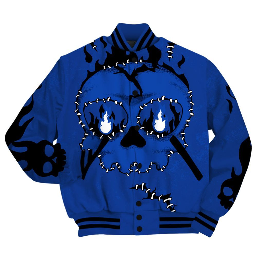 Varsity Jacket To Match Air Foamposite One Royal Shirt, Cracked Skull Stitches All Over Print
