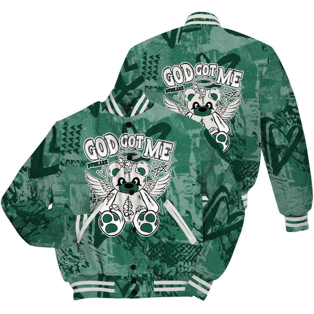 Varsity Jacket To Match Oxidized Green 4s Shirt - Gods Guides Me Bear Heart Grunge All Over Print