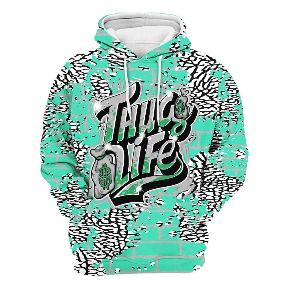 Hoodie To Match Black Green Glow 3s - Free Thug Living Graphic Brick Art All Over Print