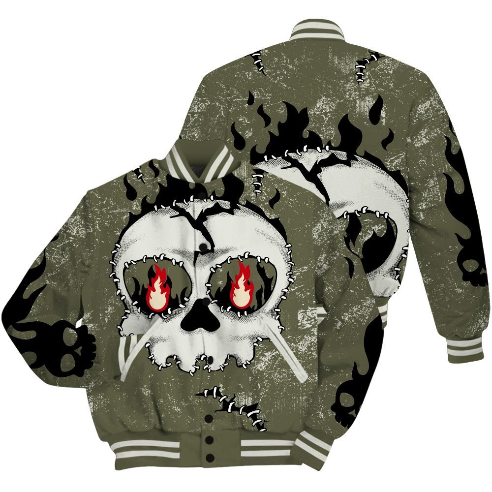 Varsity Jacket To Match Travis Scott Low OG Medium Olive 1s Shirt, Cracked Skull Stitches All Over Print