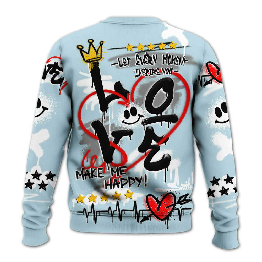 Sweatshirt To Match Mid Ice Blue 1s - Happy Love Beats Graffiti Streetwear All Over Print