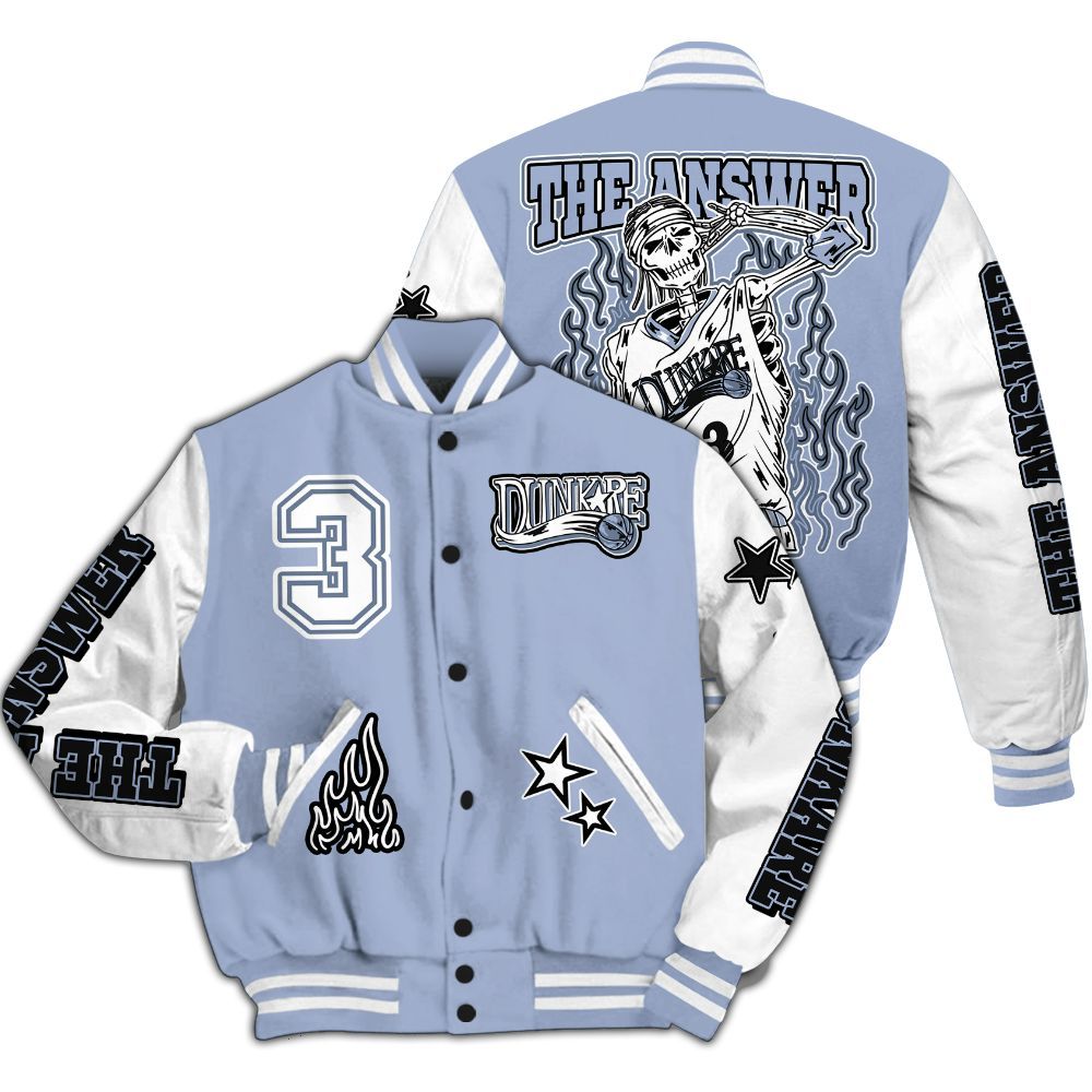 Varsity Jacket To Match Retro Blue Grey 13s - Allen Answer Skeleton All Over Print