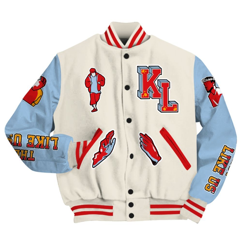 Varsity Jacket To Match Retro High OG Pale Ivory Psychic Blue 1s - Dislike Us Graphic All Over Print
