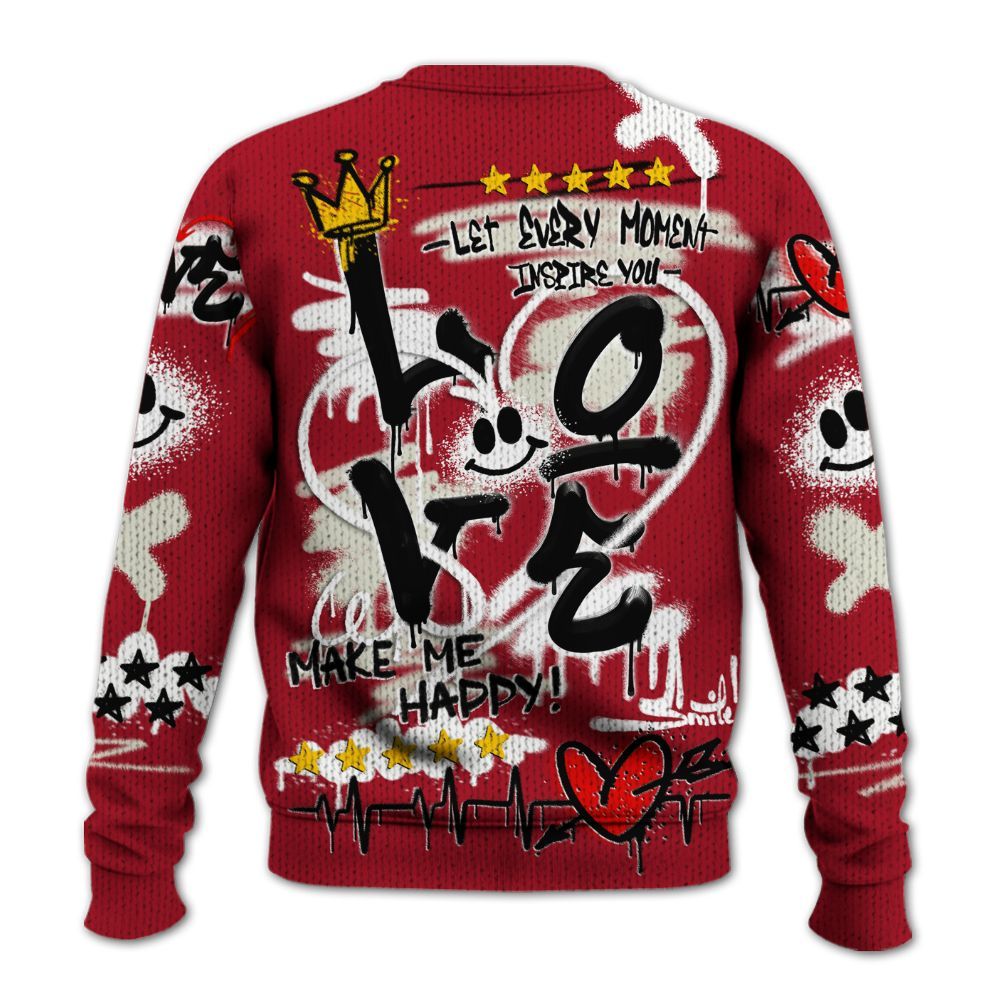 Knitted Sweater To Match 2025 High OG Cinnabar 1s - Happy Love Beats Graffiti Streetwear