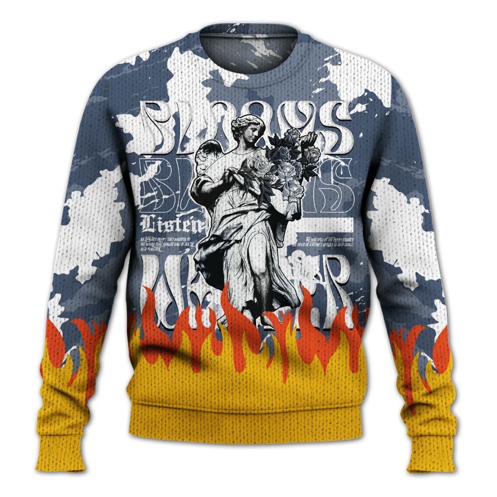 Knitted Sweater To Match Low Diffused Blue 11s - Blooms Whisper Retro