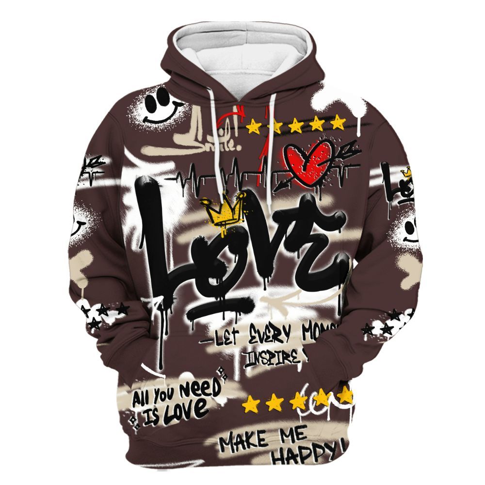 Hoodie To Match Burgundy Crush 3s - Happy Love Beats Graffiti Streetwear All Over Print