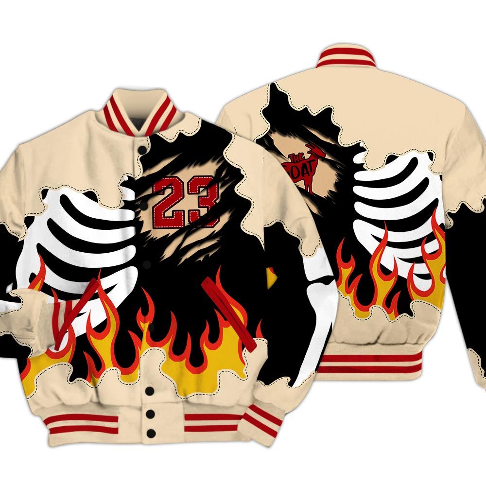 Varsity Jacket To Match Dunk Low Strawberry Waffle - Burning Skeleton 23 G.O.A.T Baseball Varsity Jacket Outfit