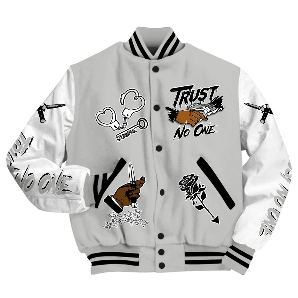 Varsity Jacket To Match Retro White Oreo 4s - Trust No One Dripping All Over Print