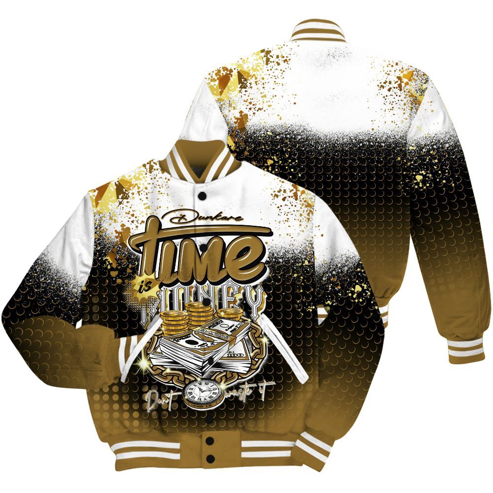 Varsity Jacket To Match NET Gold 4s Shirt, Halftone Time Is Money All Over Print