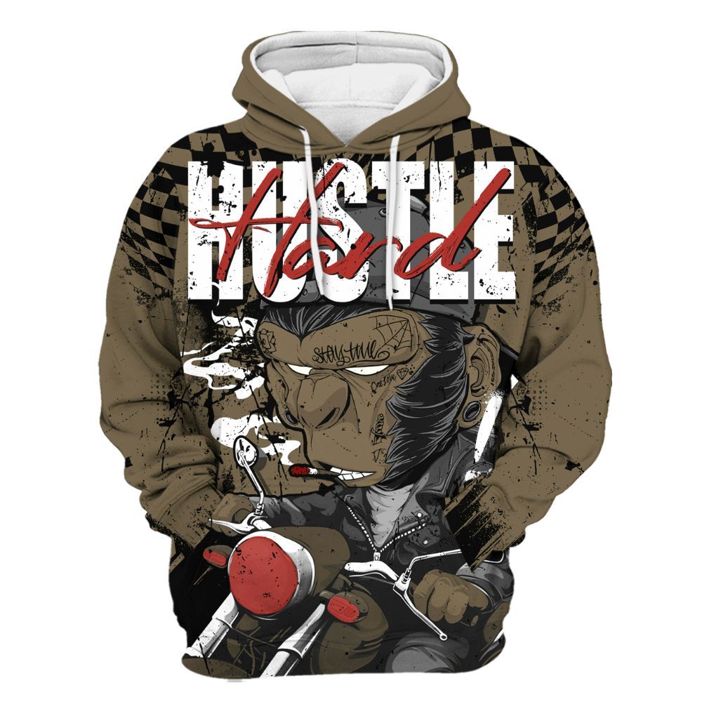 Hoodie To Match Olive 9s - Hustle Hard Monkey All Over Print