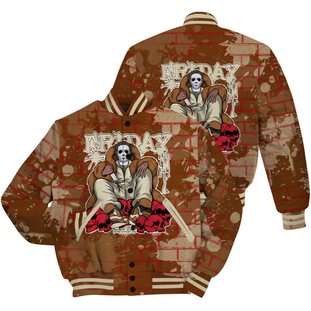 Varsity Jacket To Match Archaeo Brown 5s Shirt - Friday Brick All Over Print