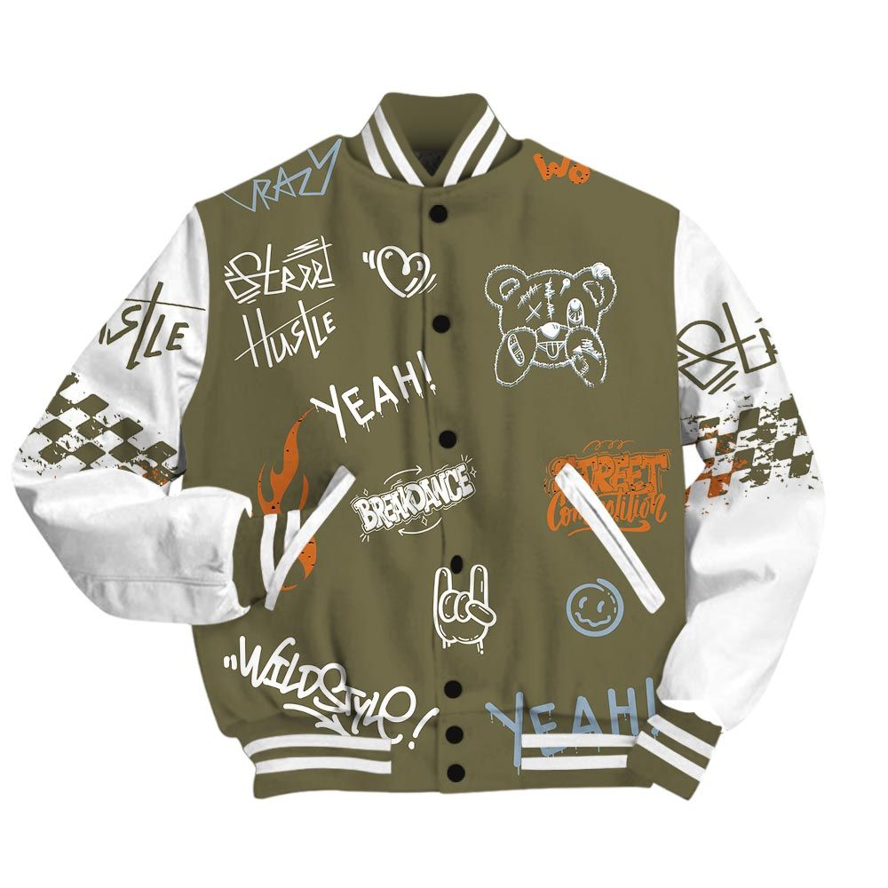 Varsity Jacket To Match Olive 5s - No Days Off Retro Varsity Jacket Outfit