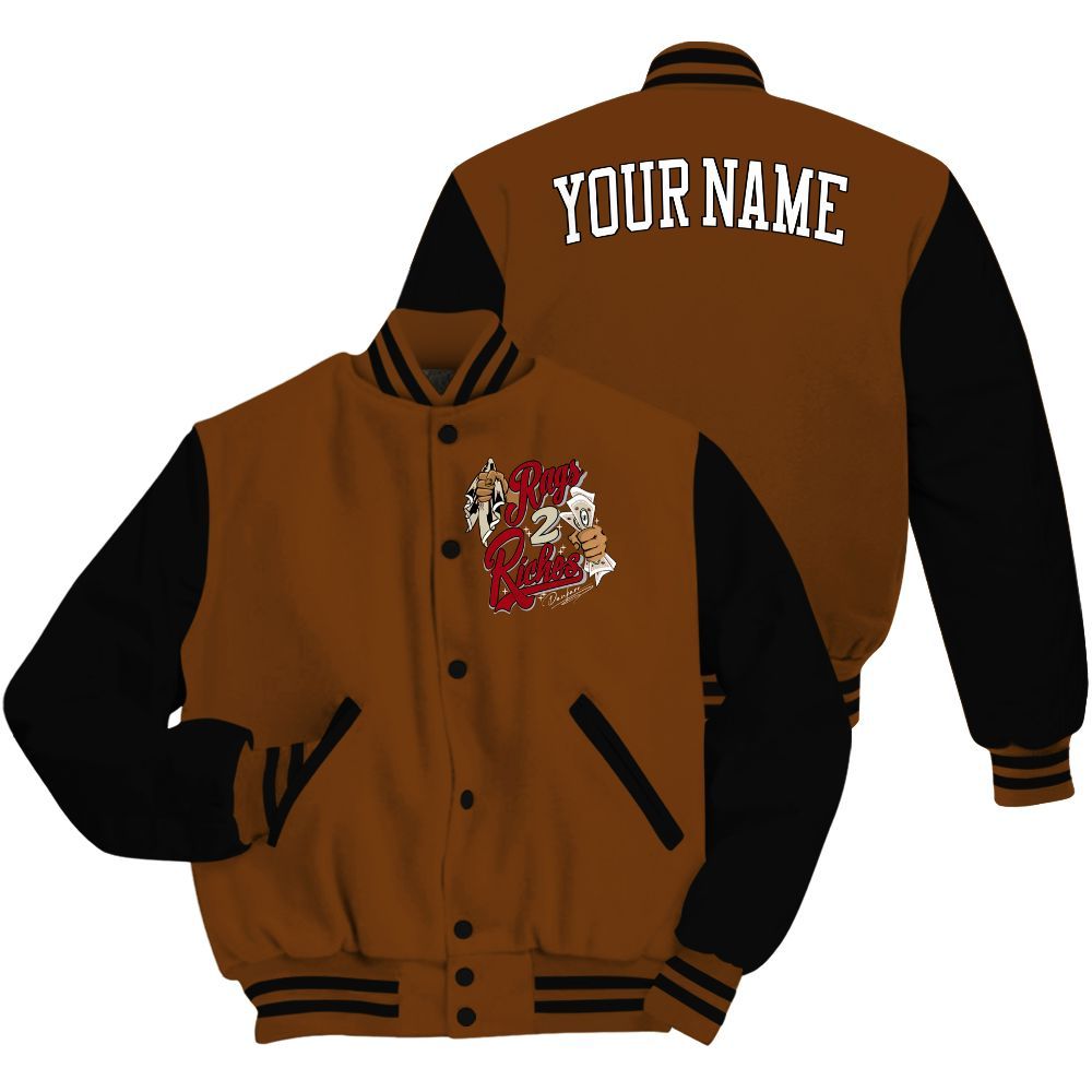Varsity Jacket To Match Archaeo Brown 5s - Custom Name Rag 2 Riches All Over Print