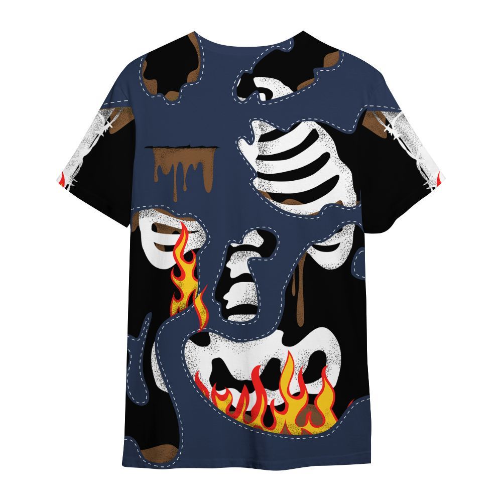 Shirt To Match Midnight Navy 13s - Skeleton Smile Flame Drip All Over Print