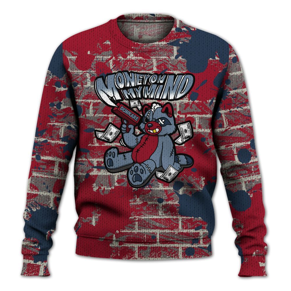 Knitted Sweater To Match Navy Blue 2024 6s - Money On My Mind Raccoon Brick