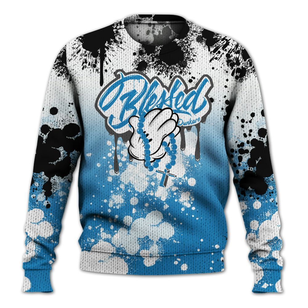Knitted Sweater To Match Retro University Blue 9s - God Blessed Ink Drip