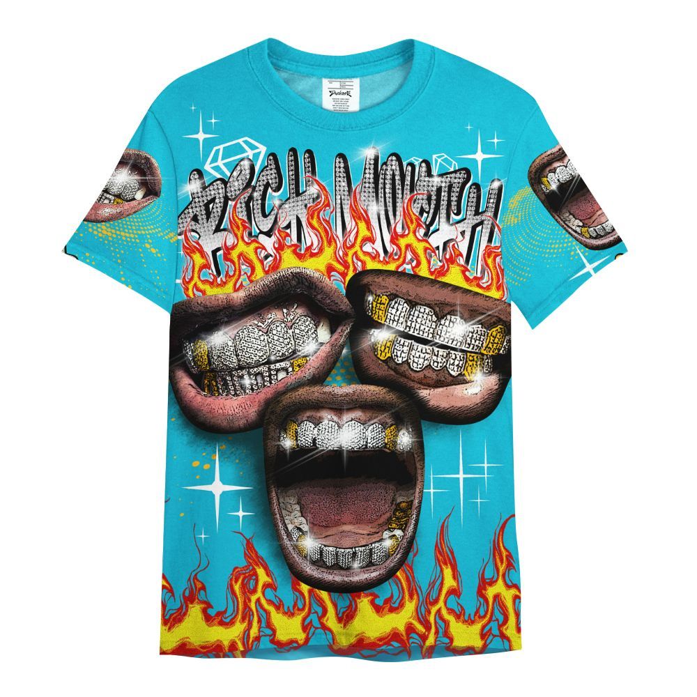 Shirt To Match Retro Aqua 5s - Rich Mouth Fire Rap Retro 90s All Over Print