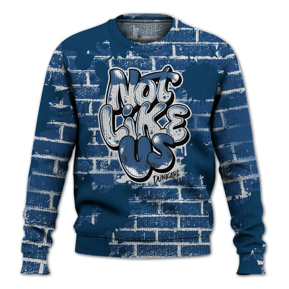 Knitted Sweater To Match High OG Midnight Navy 1s - None Like Us Graphic Brick Art
