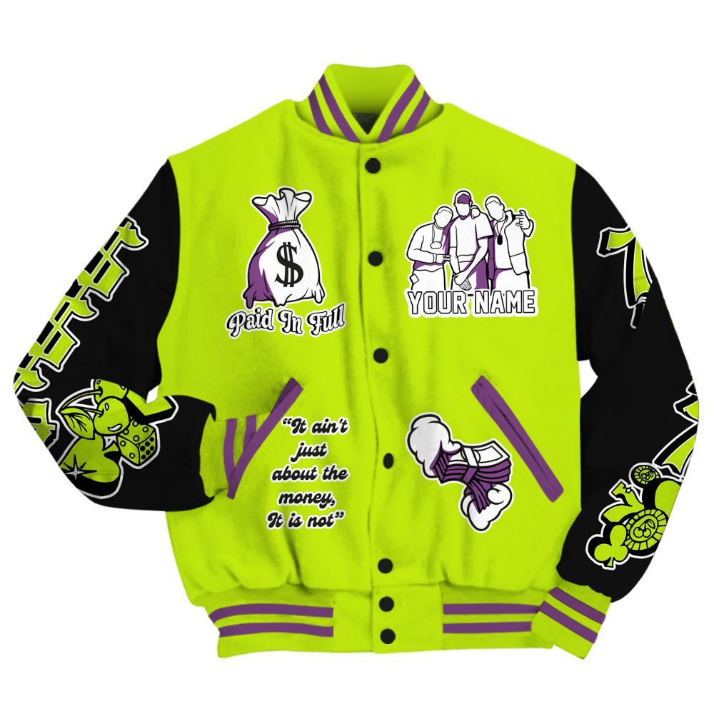 Varsity Jacket To Match GS Black Barely Volt 11s - Paid In Full Baseball Varsity Jacket Custom Name All Over Print