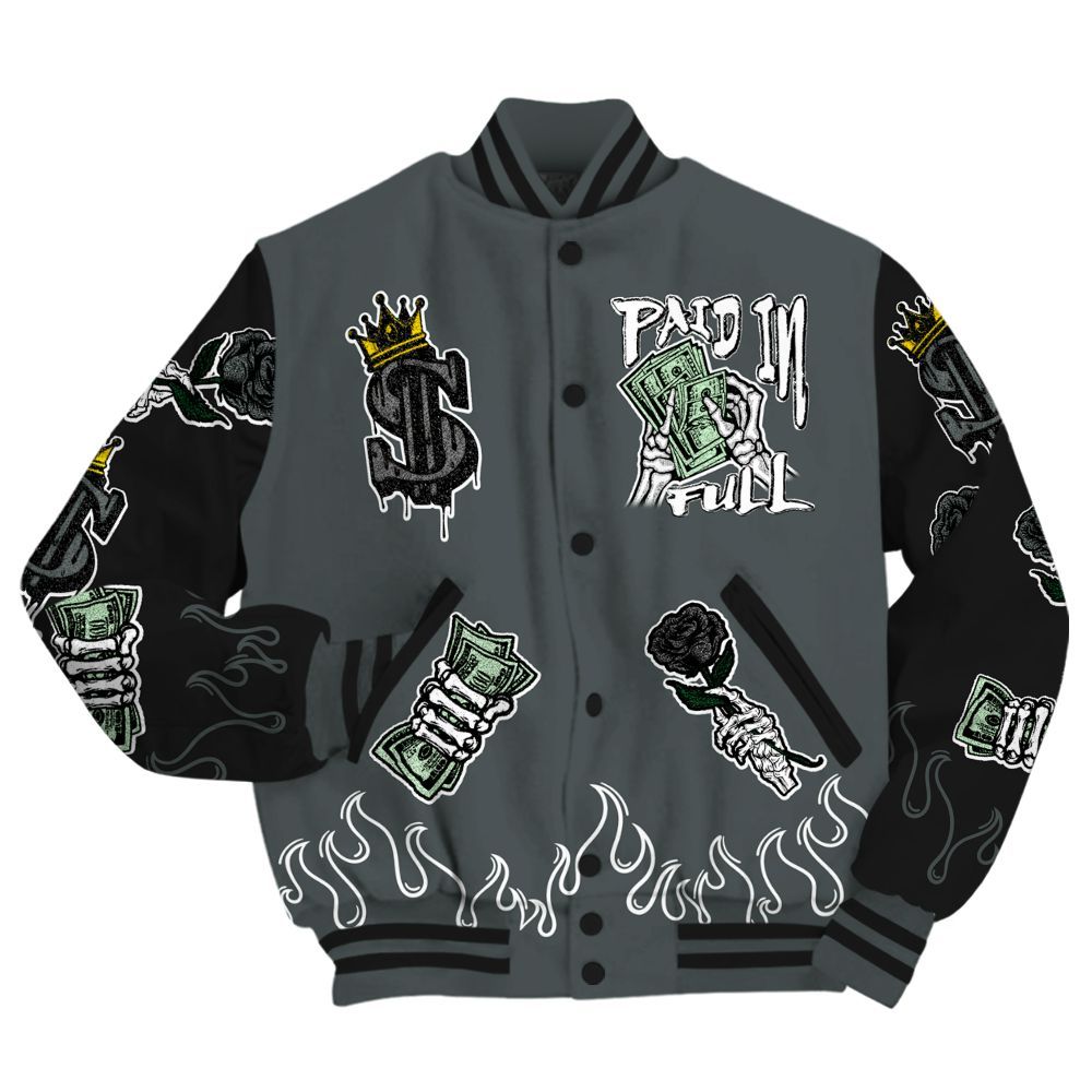 Varsity Jacket To Match Black RM Nigel Sylvester 4s - Fire Everybody Paid In All Over Print