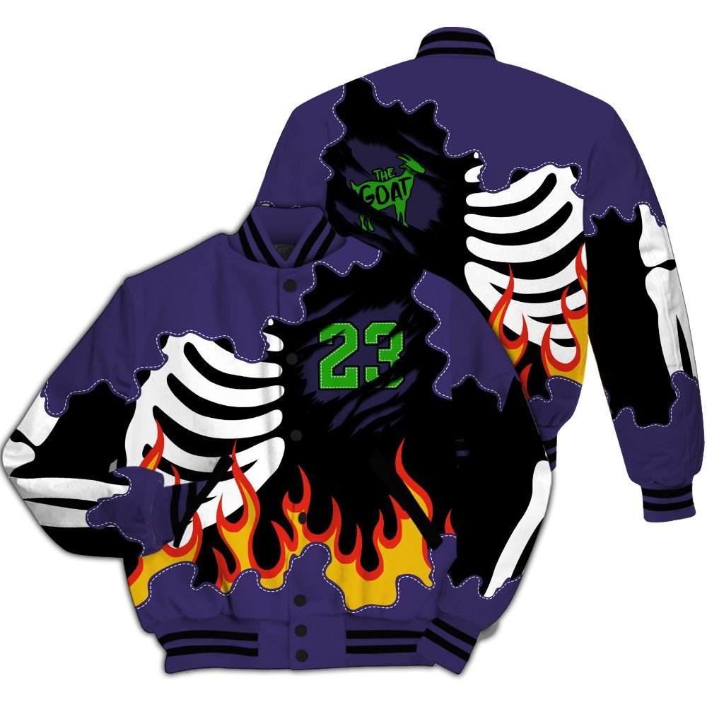 Varsity Jacket To Match Retro Court Purple 13s - Burning Skeleton 23 G.O.A.T All Over Print