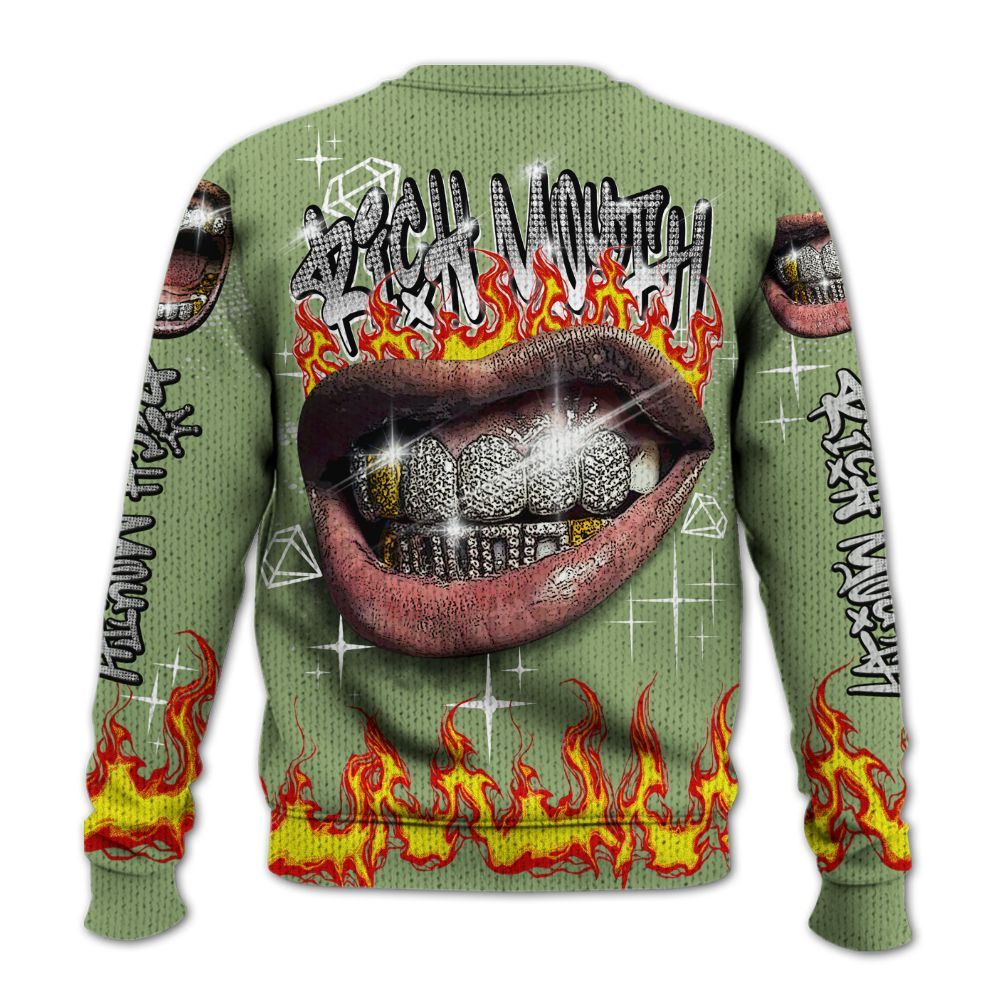 Knitted Sweater To Match Oil Green 4s - Rich Mouth Fire Rap Retro 90s