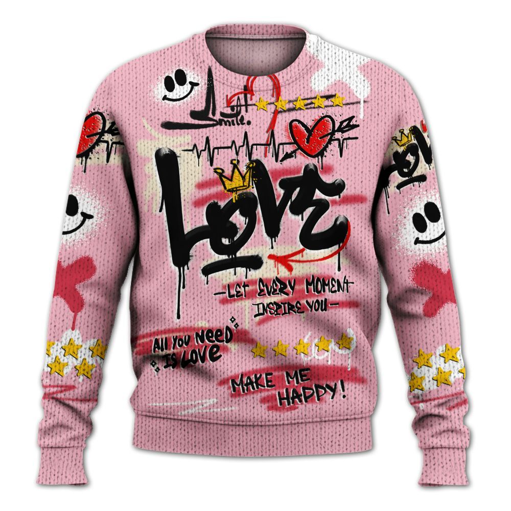 Sweater To Match Low OG Tropical Pink 1s - Happy Love Beats Graffiti Streetwear Graphic