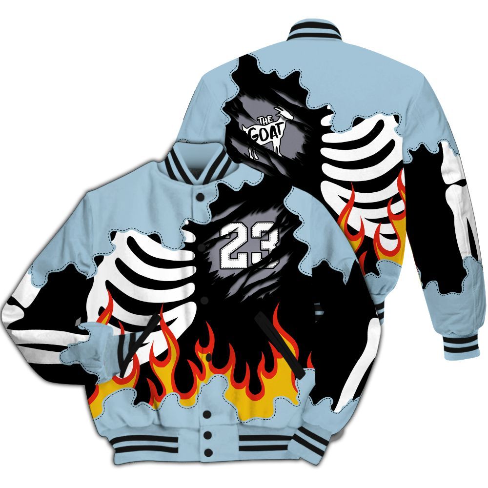 Varsity Jacket To Match Chambray 7s - Burning Skeleton 23 G.O.A.T All Over Print