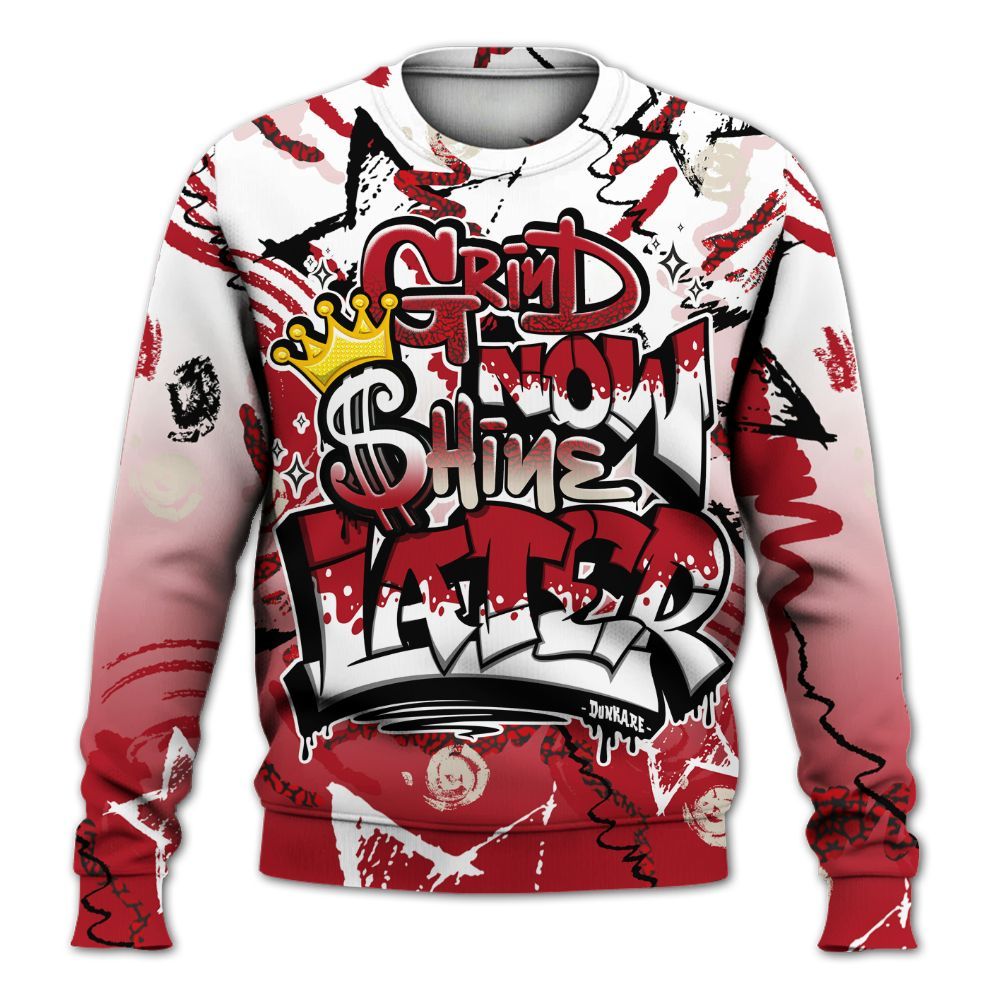 Sweatshirt To Match Mid Red Cracked Leather 1s - Grind Shine Later Drip All Over Print