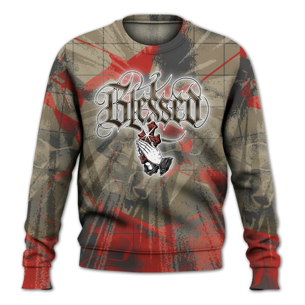 Sweatshirt To Match Olive 9s - God Blessed All Over Print