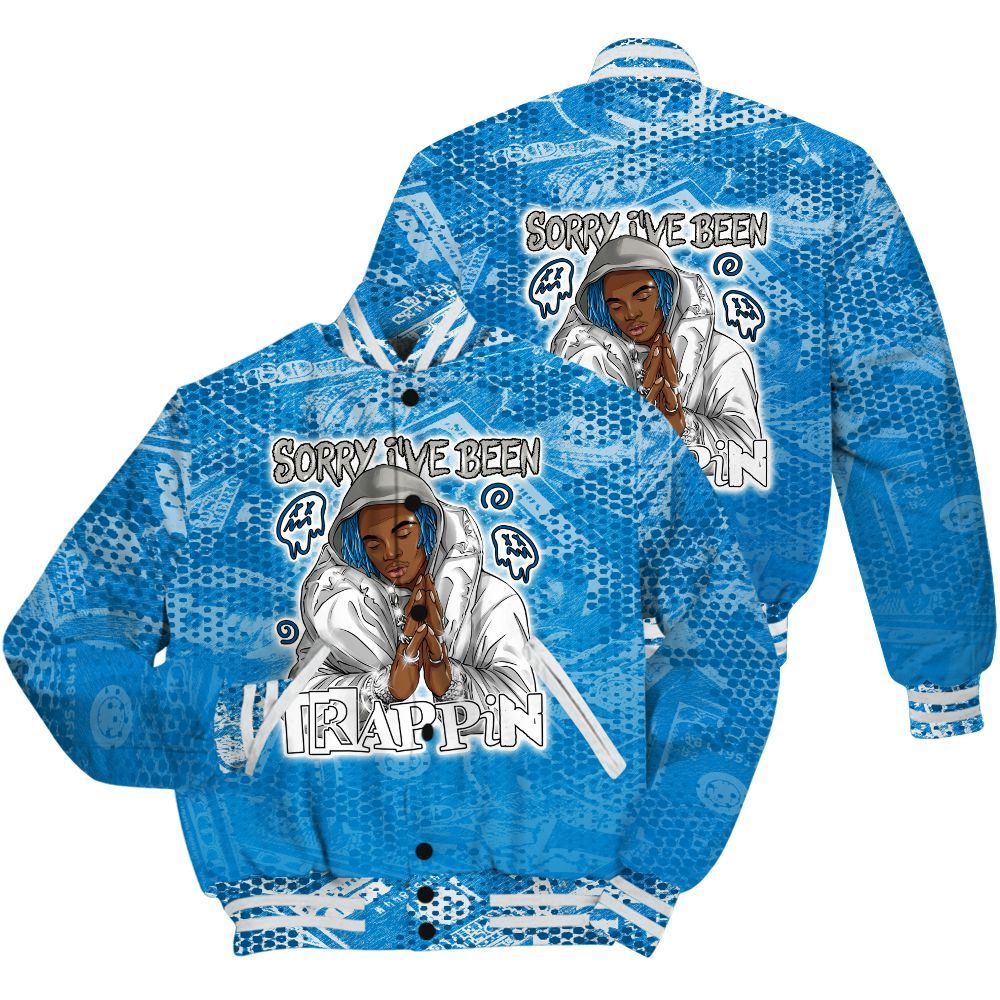 Varsity Jacket To Match Industrial Blue 4s Shirt - Trappin' Banknote All Over Print