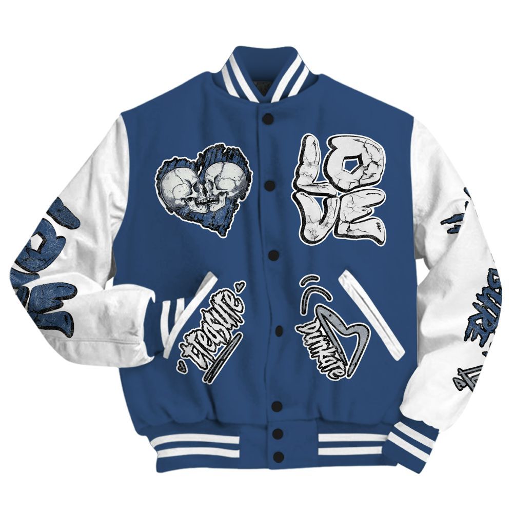 Varsity Jacket To Match Midnight Navy 4s - Skull Bear All Over Print