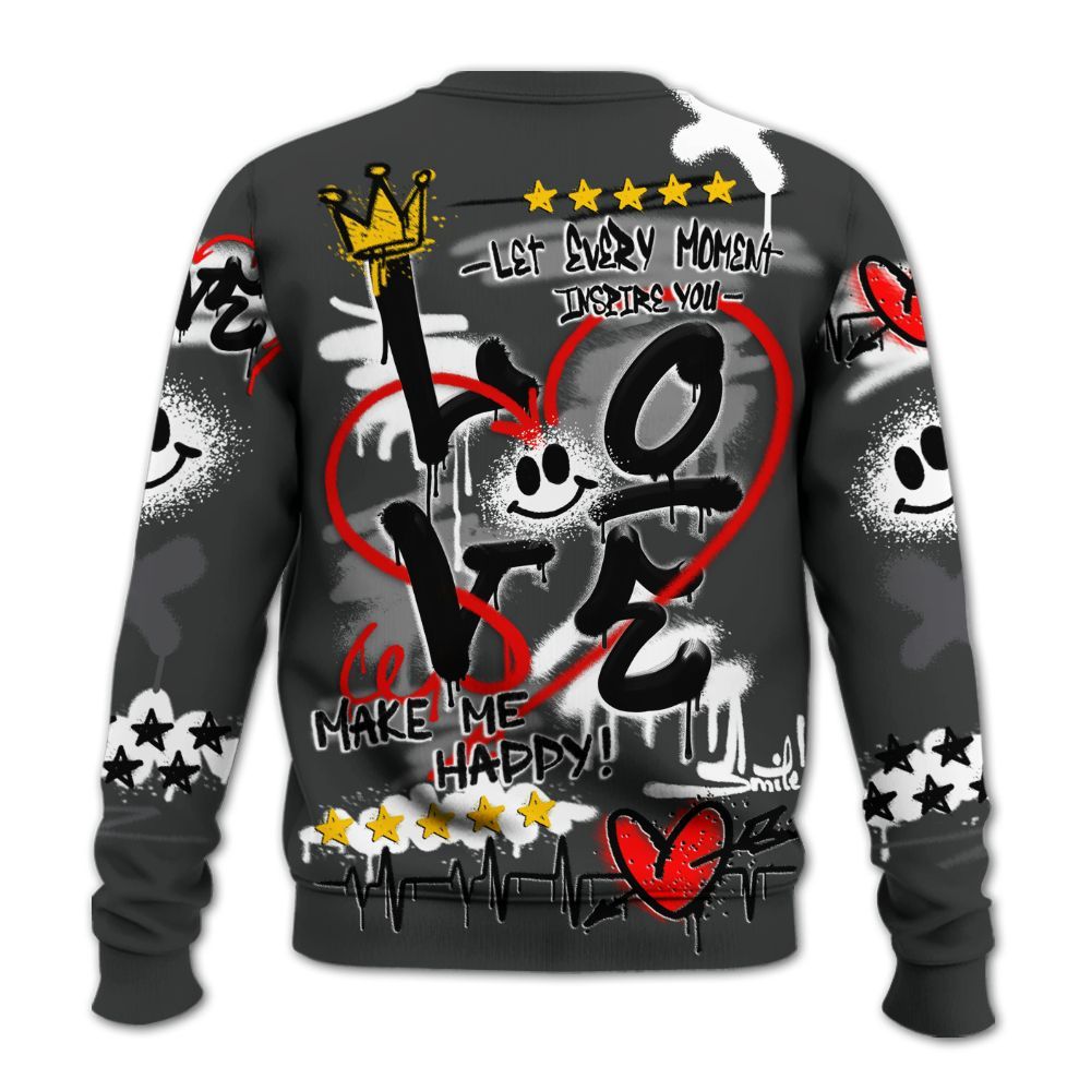 Sweatshirt To Match White Thunder 4s - Happy Love Beats Graffiti Streetwear All Over Print
