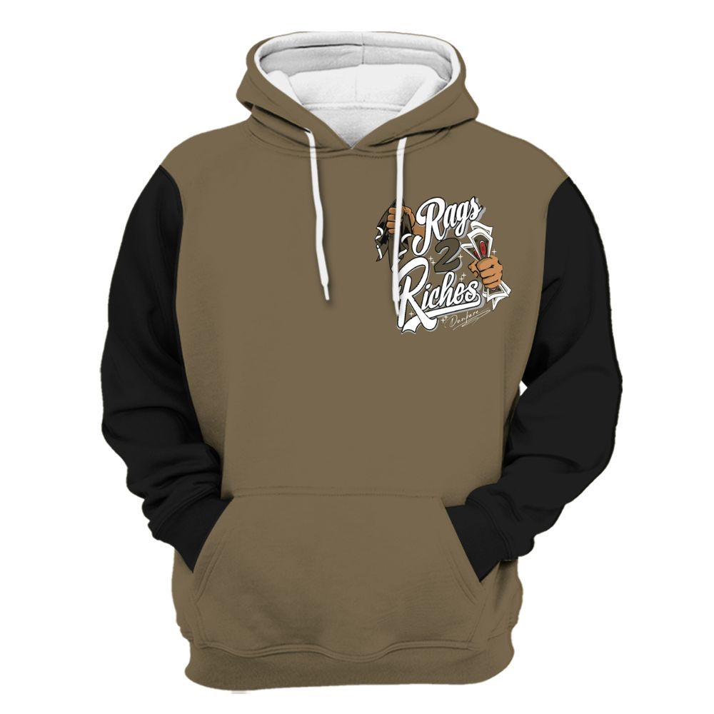 Hoodie To Match Olive 9s Varsity Jacket, Custom Name Rag 2 Riches All Over Print