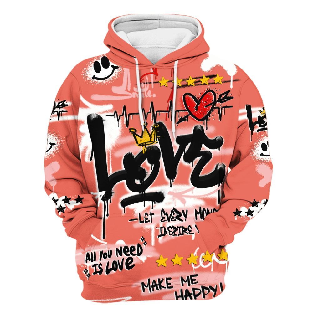 Hoodie To Match Low OG PSG 1s - Happy Love Beats Graffiti Streetwear All Over Print