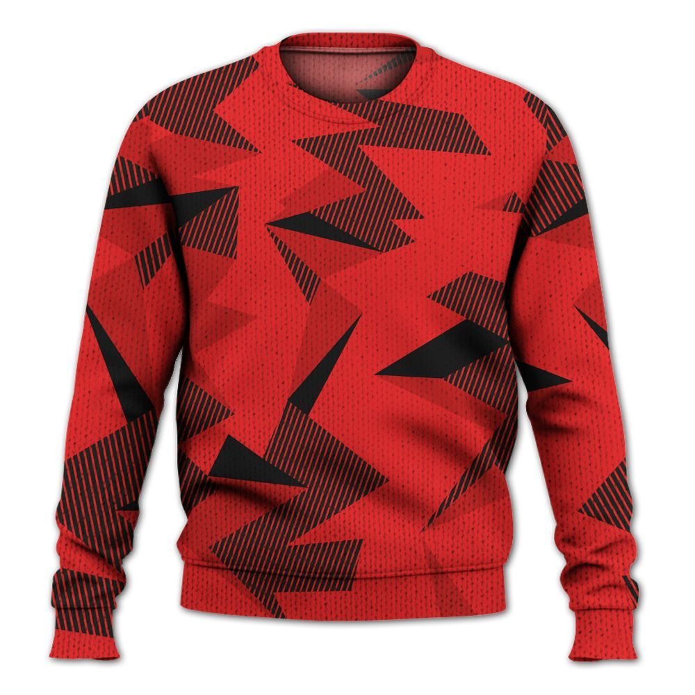 Knitted Sweater To Match Red Thunder 4s - Geometric Camouflage Pattern