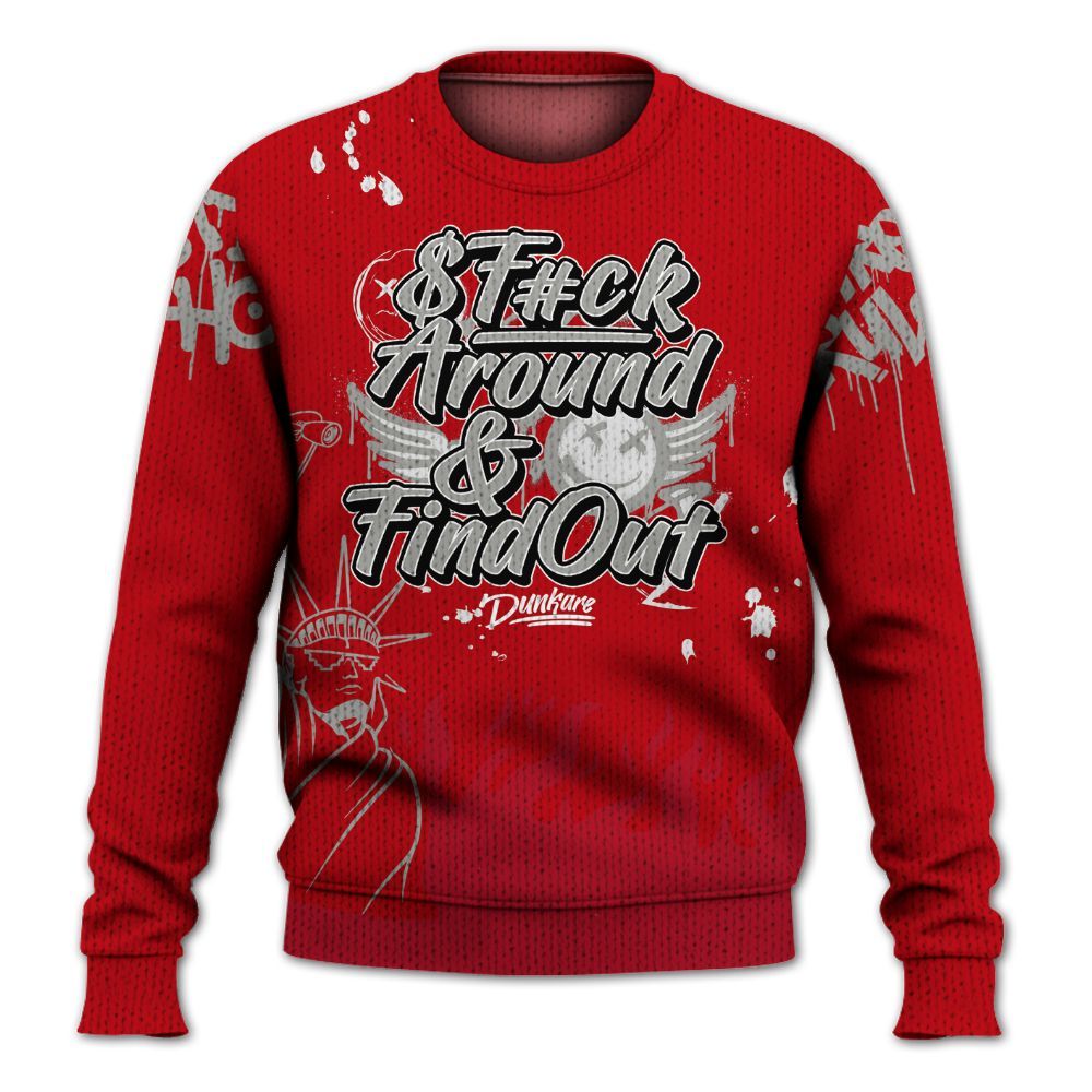 Knitted Sweater To Match Air Griffey Max Gray Reds 1s - Graphic Fck Around Find Out