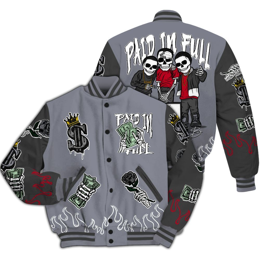 Varsity Jacket To Match Retro Black Flint 13s - Fire Everybody Paid In All Over Print