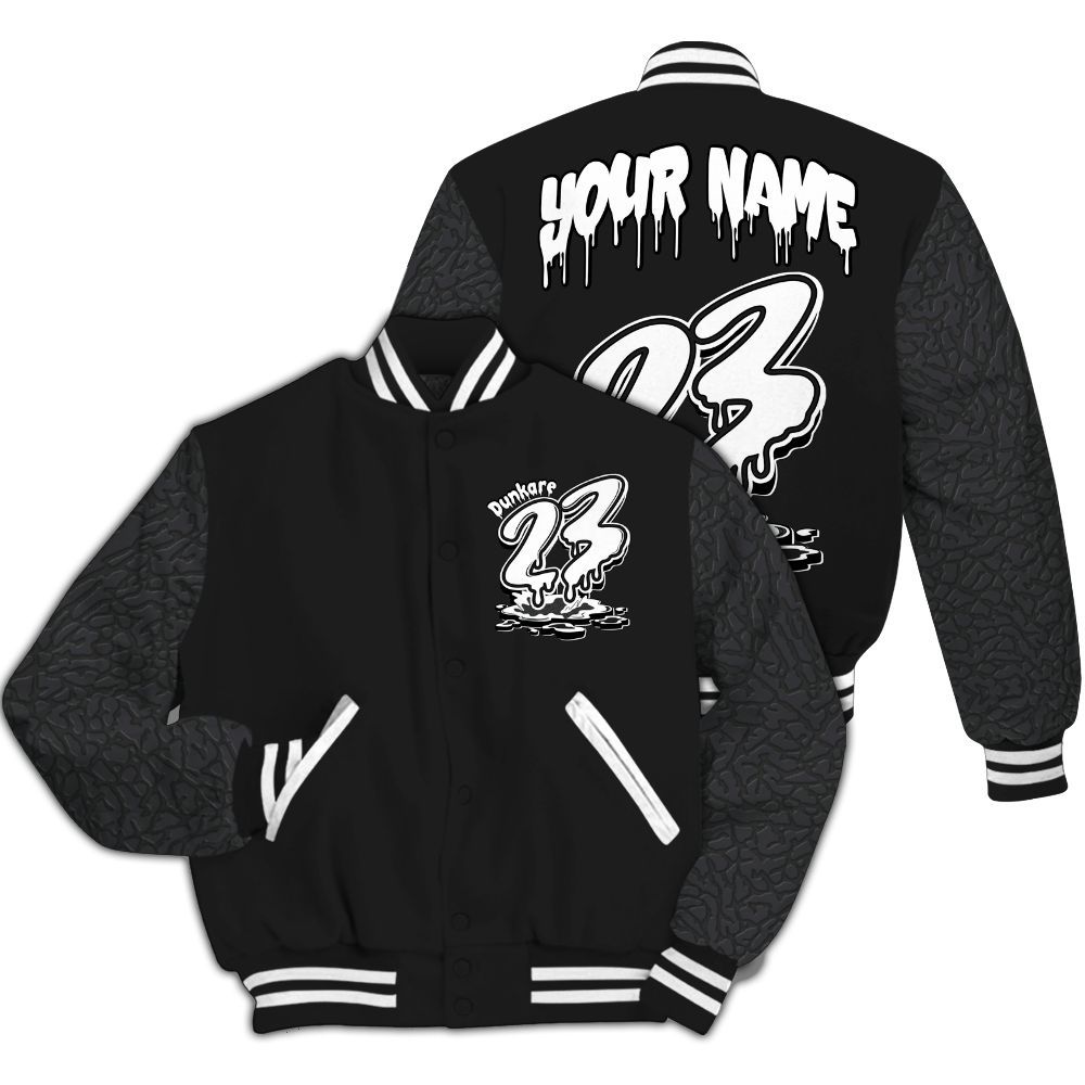 Varsity Jacket To Match Black Cat 3s - Custom Name 23 Drip All Over Print
