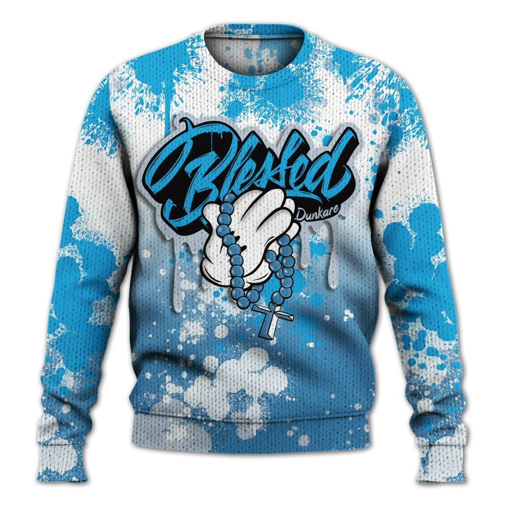Sweater To Match University Blue Low 2026 11s - God Blessed Ink Drip Graphic