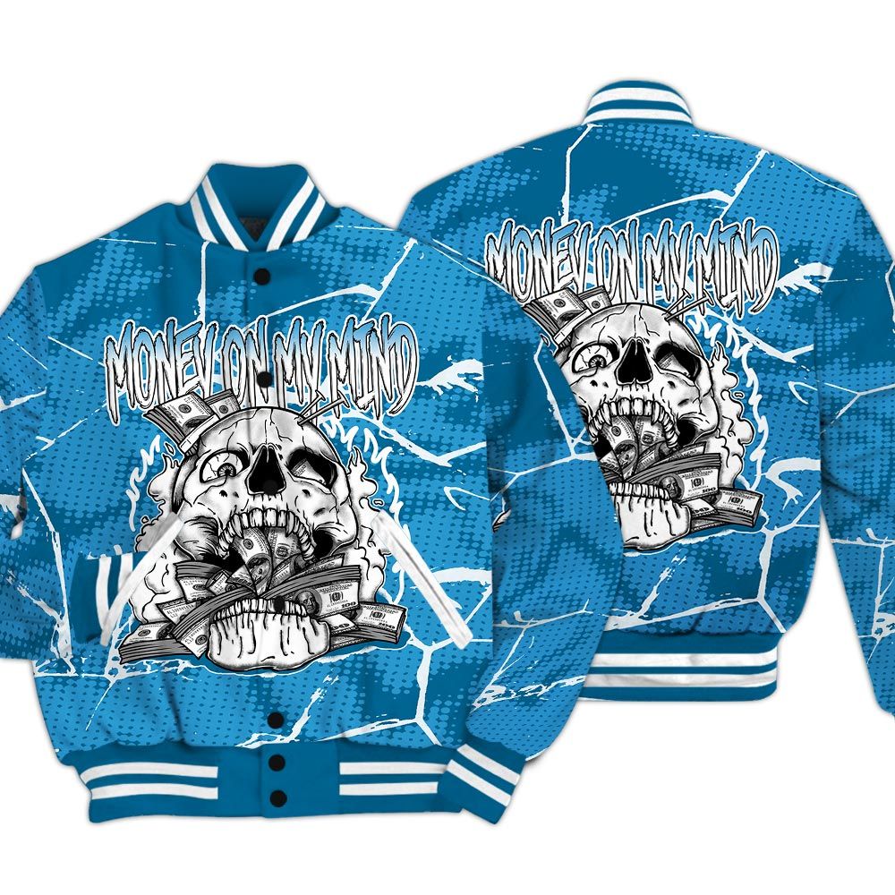 Varsity Jacket To Match Powder Blue 9s - MOMM Skeleton Crack Varsity Jacket Unisex