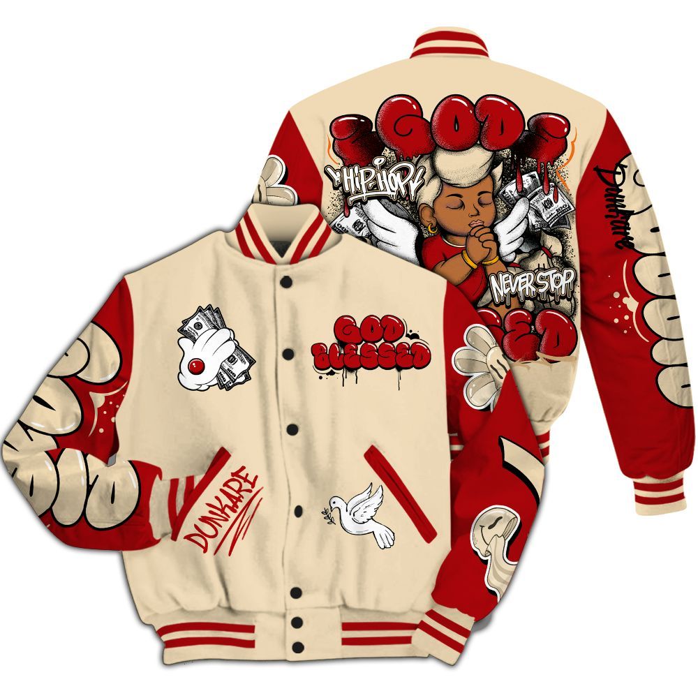 Varsity Jacket To Match Dunk Low Strawberry Waffle - God Blessed All Over Print