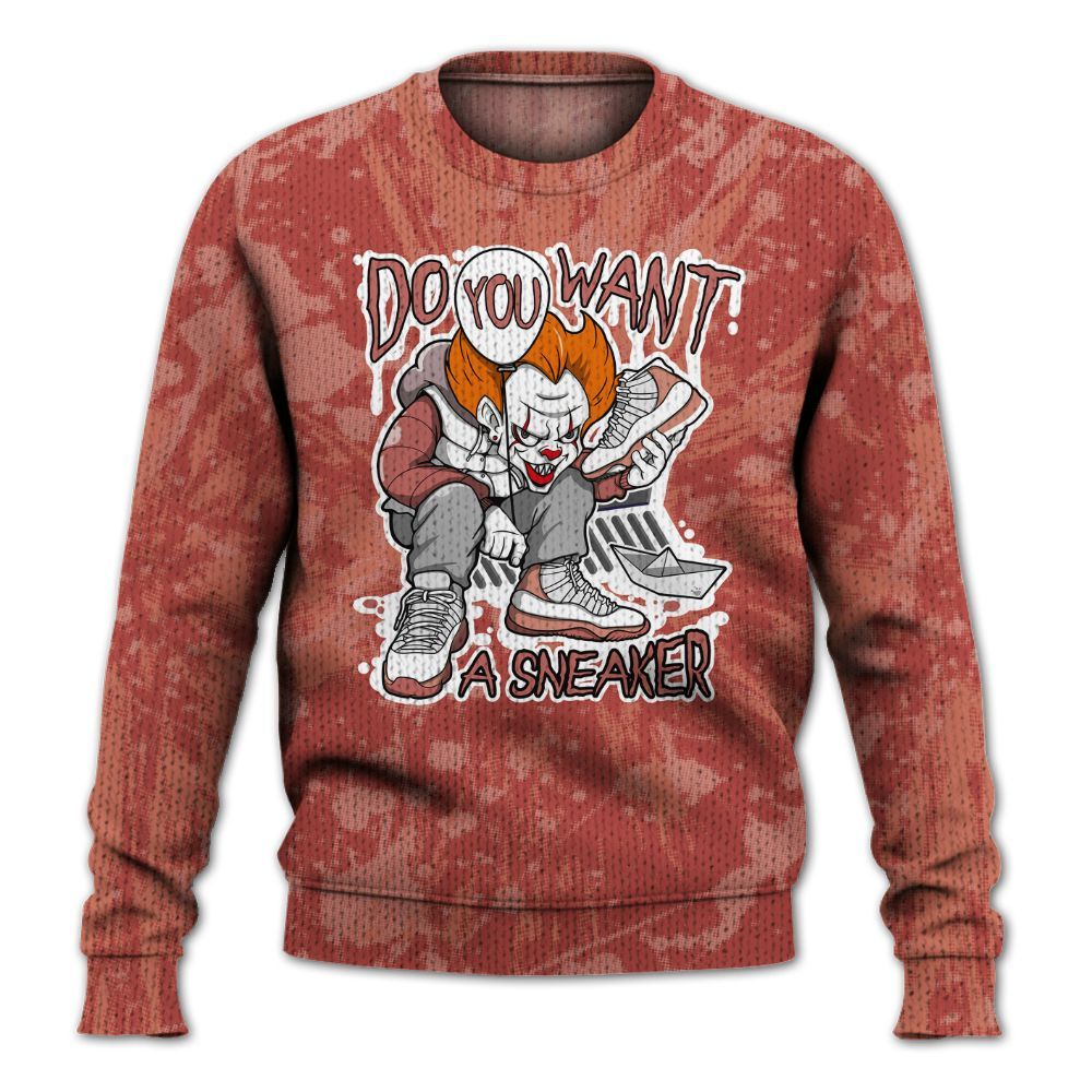 Knitted Sweater To Match Dune Red 13s - Clown Scary Sneakers Graphic Halloween