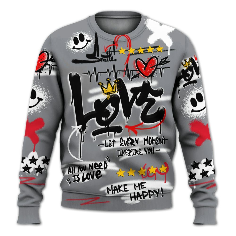 Sweatshirt To Match Black Cement 3s - Happy Love Beats Graffiti Streetwear All Over Print