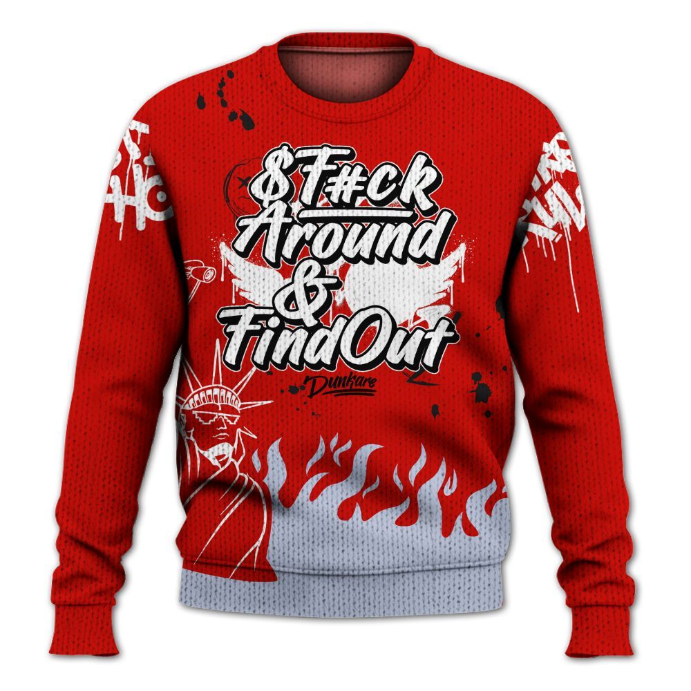 Knitted Sweater To Match Fire Red 6s - Graphic Fck Around Find Out