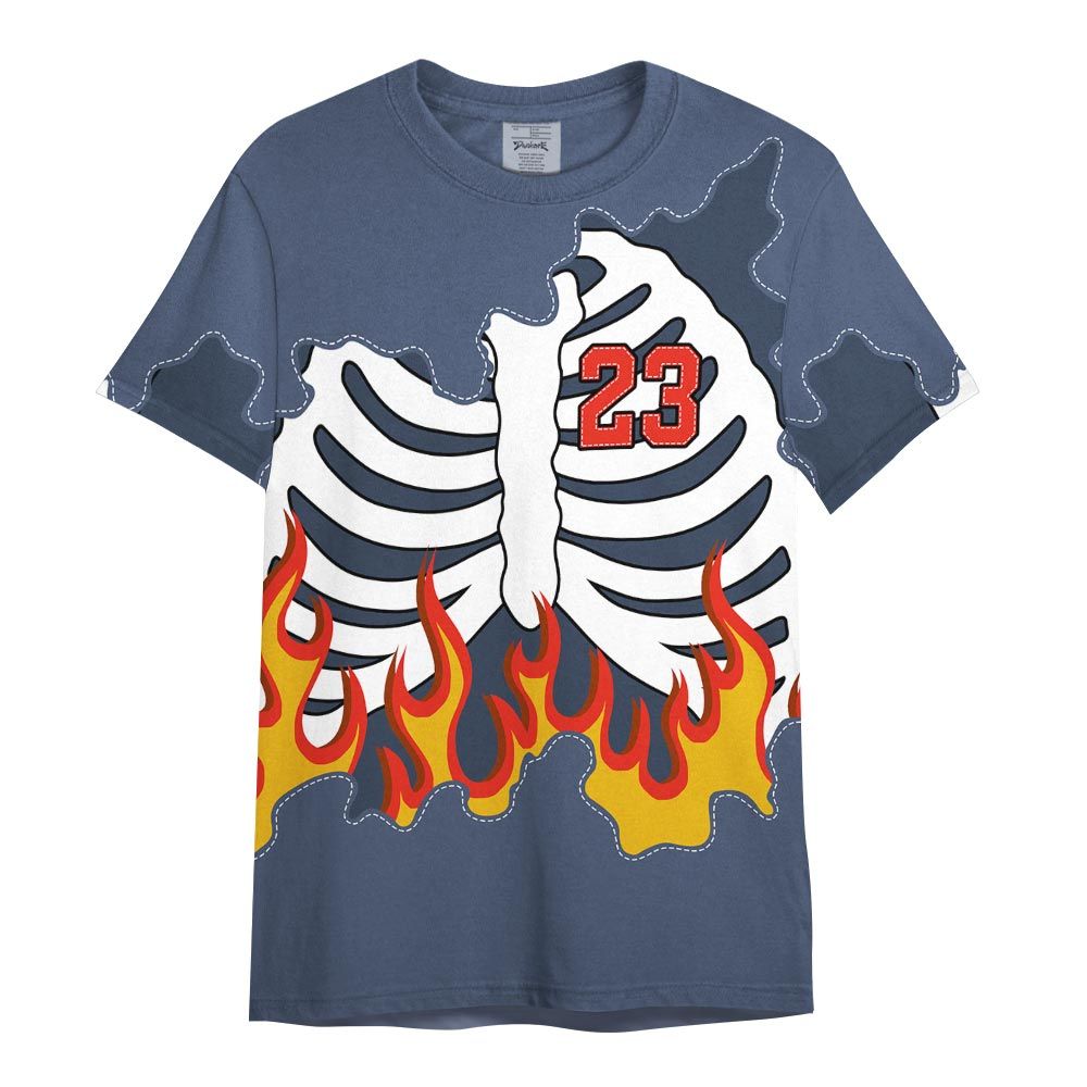 Shirt To Match Low Diffused Blue 11s - Number 23 Skeleton Flame Shirt Outfit