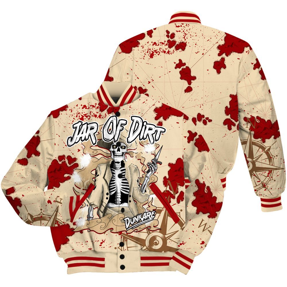 Varsity Jacket To Match Dunk Low Strawberry Waffle - Skeleton Jar Of Dirt Retro All Over Print